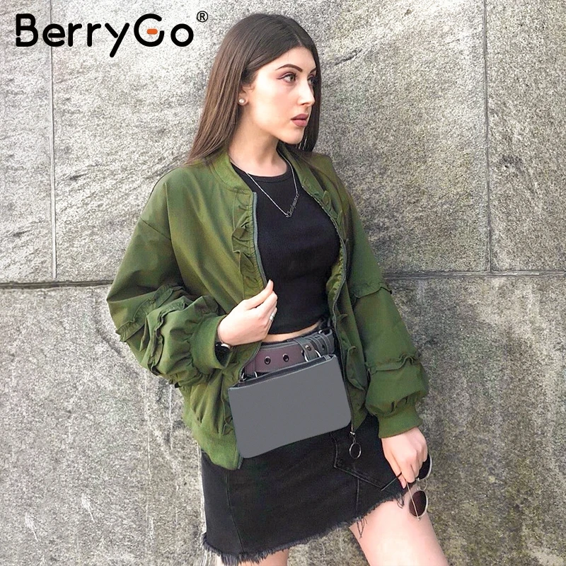 BerryGo Zpper гофрированная Женская куртка в стиле милитари с длинным рукавом женская