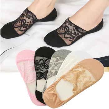 

Summer Invisible Socks for Women Transparent Lace Socks No Show Non Slip Silicone Gel Shoe Liner Short Socks Female Meias Sox