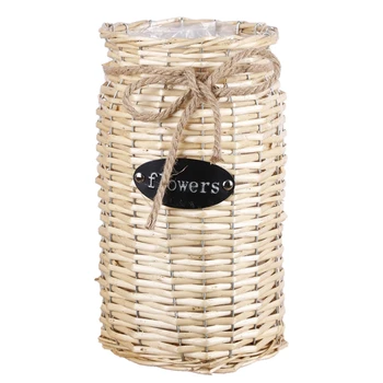 

Wicker Woven Storage Basket Cylindrical Hand-Woven Basket,Wicker High Floor Vase for Flower Plants Straw Pots Vase Bag