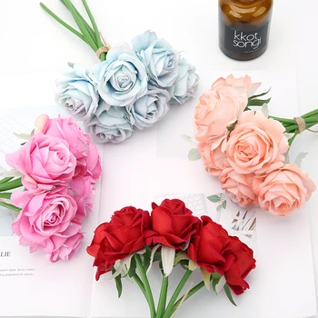 

12pcs Silk Artificial Flower Rose Bouquet For Wedding Home Decoration DIY Wreath Gift Box Scrapbooking Craft Fake Flower Bouquet
