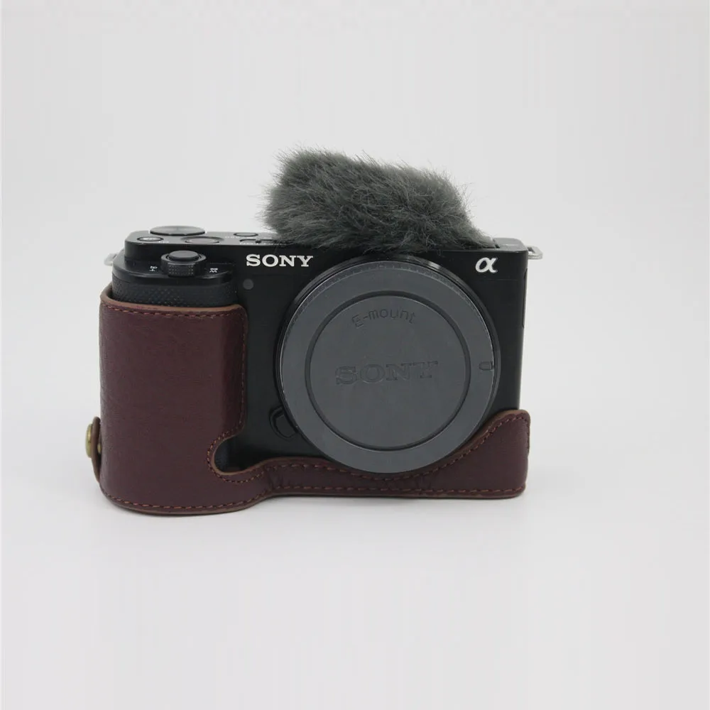 Genuine Leather Camera Half Case For Sony ZVE10 ZV-E10 Protecter Botton  Opening