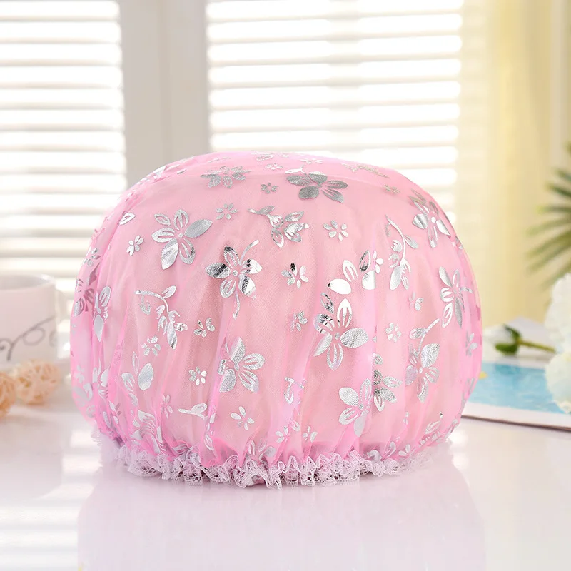 EVA double shower cap Waterproof shower cap Lace wire mesh boxed Face wash shower cap