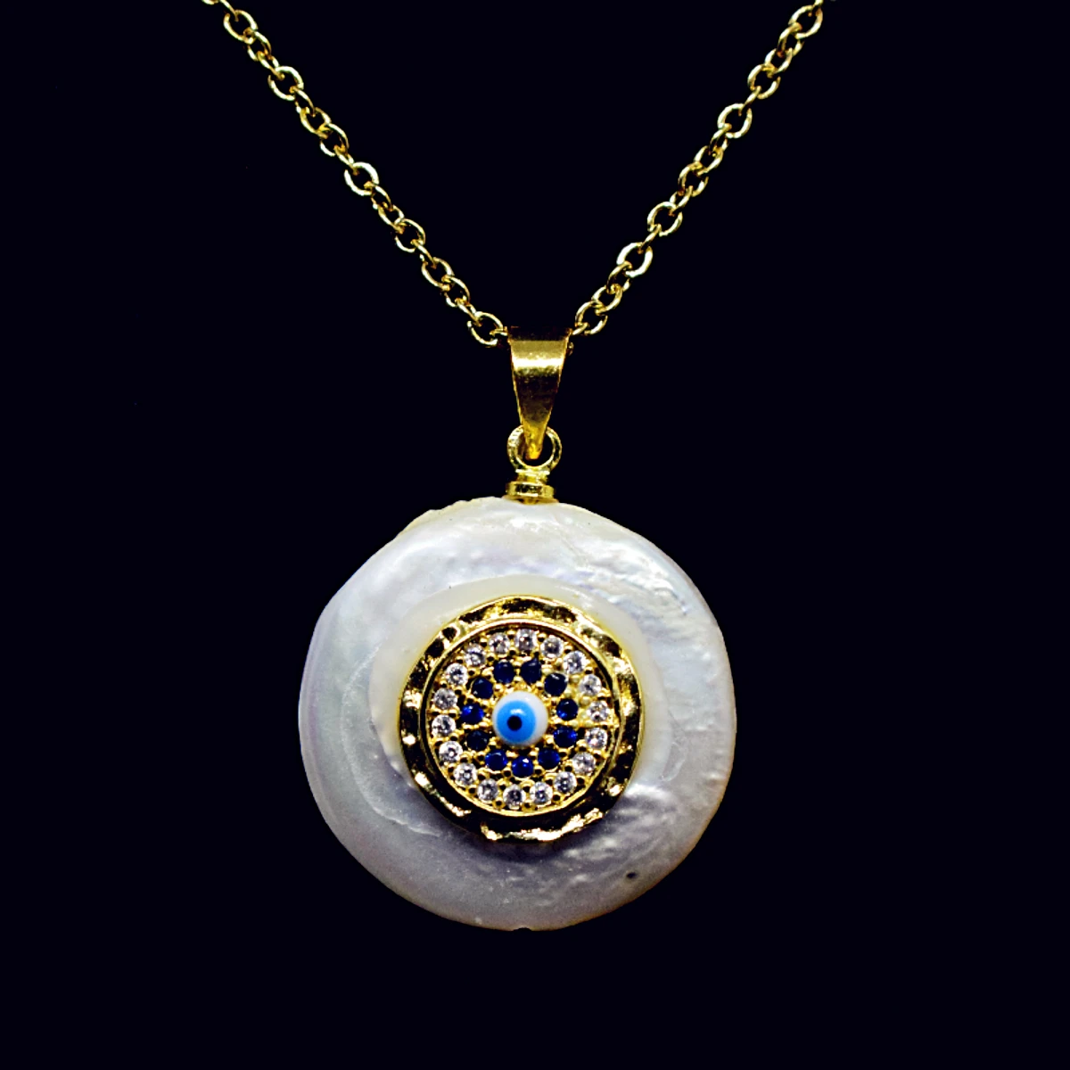 

Genuine Natural Irregular Pearl Pendant Necklace & Bracelet Multi Color Zircon Lucky Eye Pendant Charm Necklace for Women Female