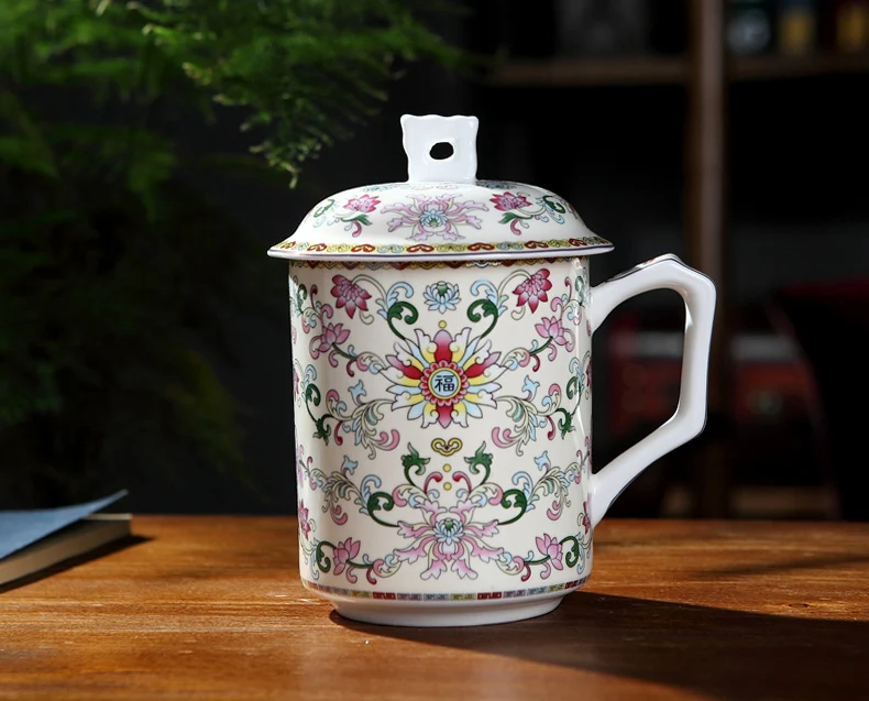 Jingdezhen кофейная кружка 500 мл эмаль костяного фарфора чайные кружки с крышкой набор чашка для кофе мастер чашки для воды керамическая посуда для чая Рождественский подарок