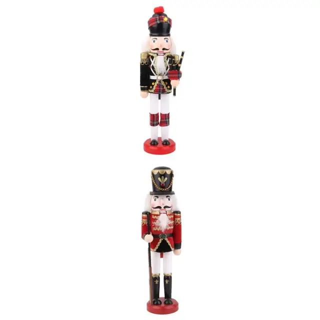 Set Of 2 Xmas Nutcracker Guard Soldier & Bagpipes Soldier Walnut Puppet Toy 3