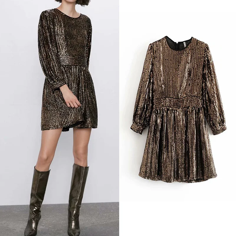 

za 2019 fashion sequin dress shining dresses woman party night mini dresses female vestidos mujer