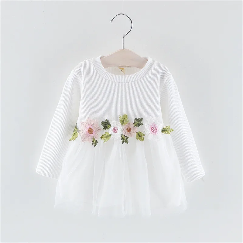 1 pcs white Платье принцессы для маленьких девочек; Вечерние платья на День рождения; кружевное платье с цветочным рисунком для крещения; vestido infantil; фатиновые Свадебные платья с вышивкой для новорожденных - Цвет: 1 pcs white