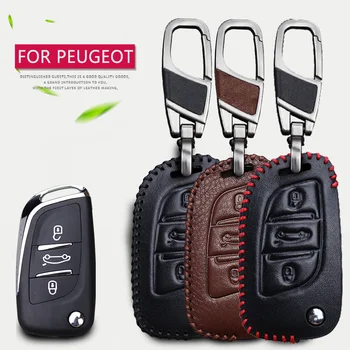 

Leather Car Key Case Cover For Peugeot 106 206 306 107 207 307 407 607 208 308 SW 408 508 2008 3008 5008 Key Chain Accessories
