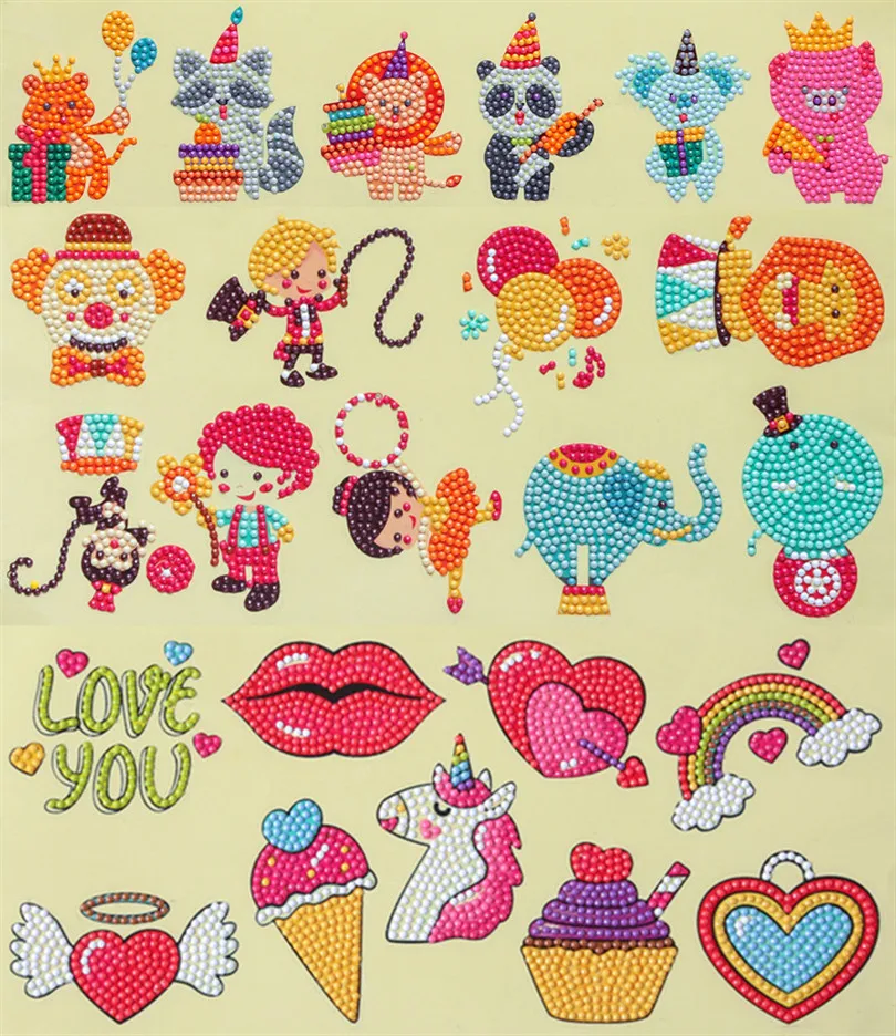 

DIY Animals Embroidery Stickers Kits for Kids, Cartoon Mosaic Stickers, DIY Decoration, Diamond Paint Pen