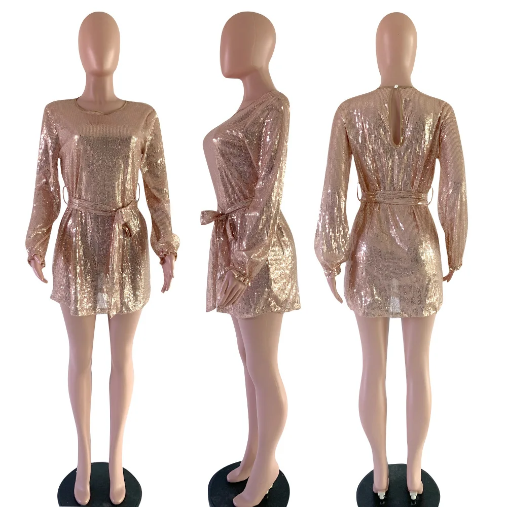 Брендовое модное женское платье с круглым вырезом и длинными рукавами с блестками, женское сексуальное Клубное вечернее платье, женские элегантные платья LL6053