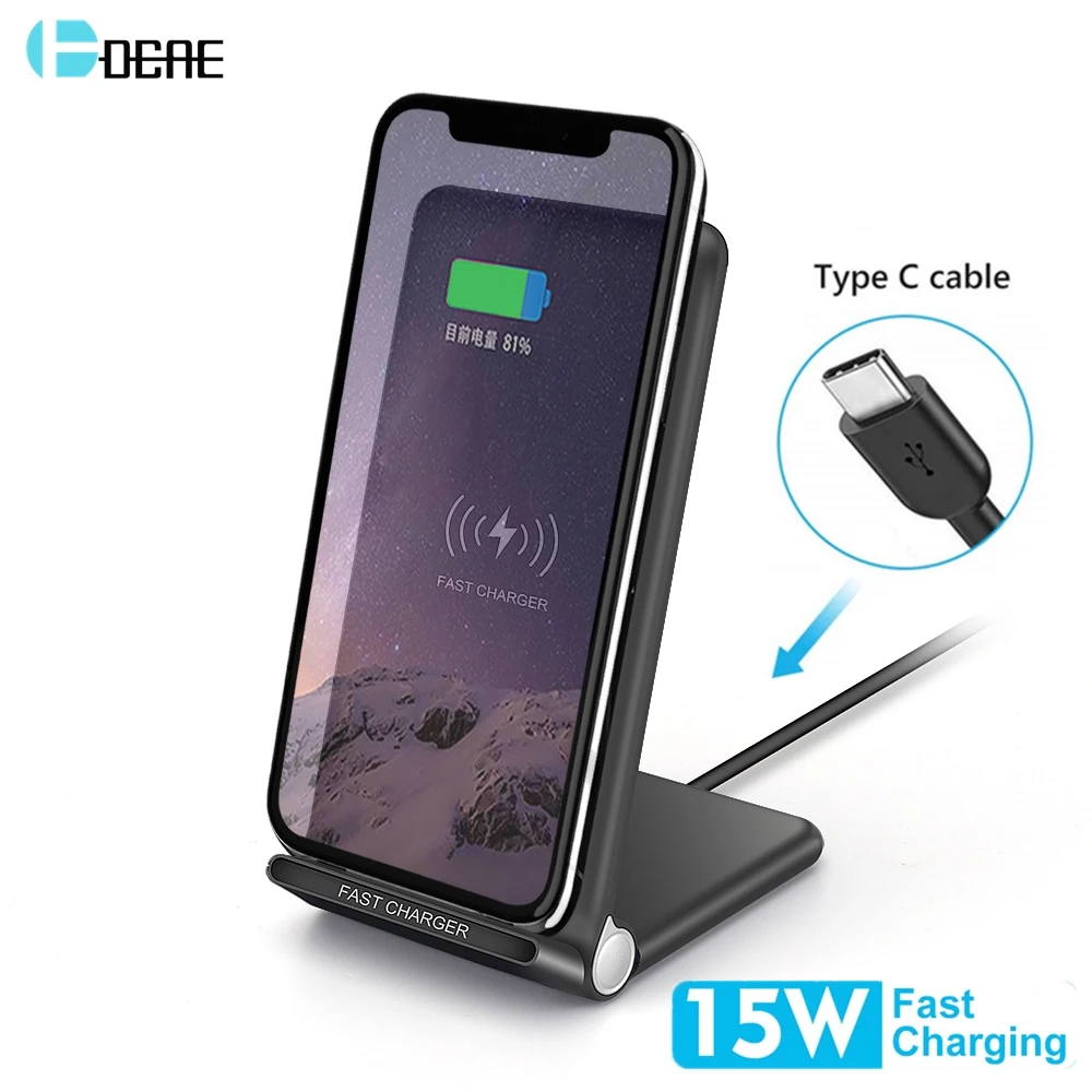 

DCAE Fast 15W Wireless Charger Stand Foldable USB C Qi 2 in 1 Charging Pad Station Phone Holder for iPhone 11 XS XR X 8 Samsung