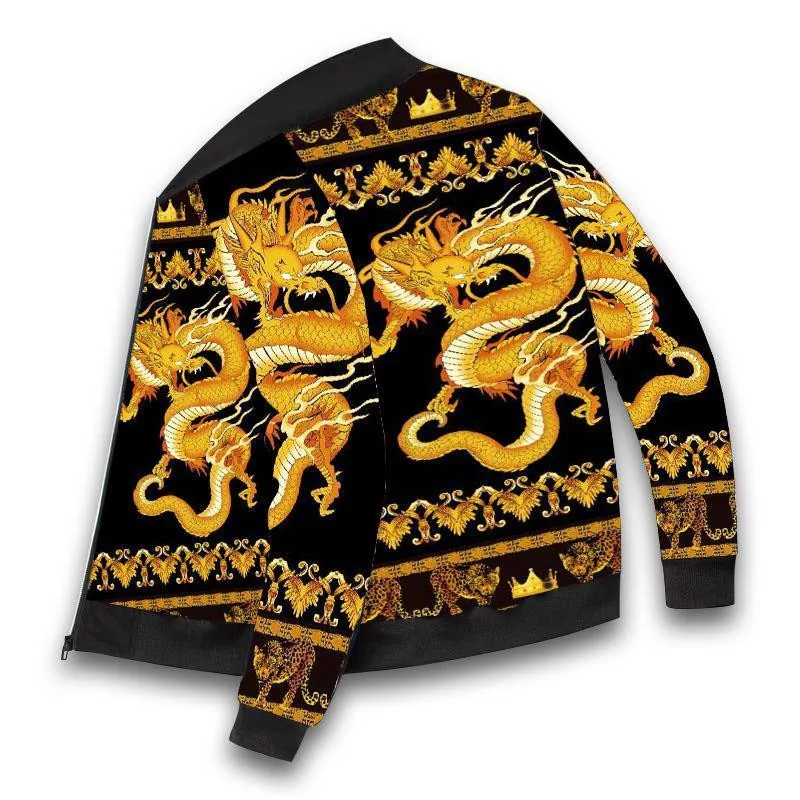 Tide brand men's jacket suit Chinese style 3D dragon print loose sportswear men's autumn casual trousers two-piece suit 6