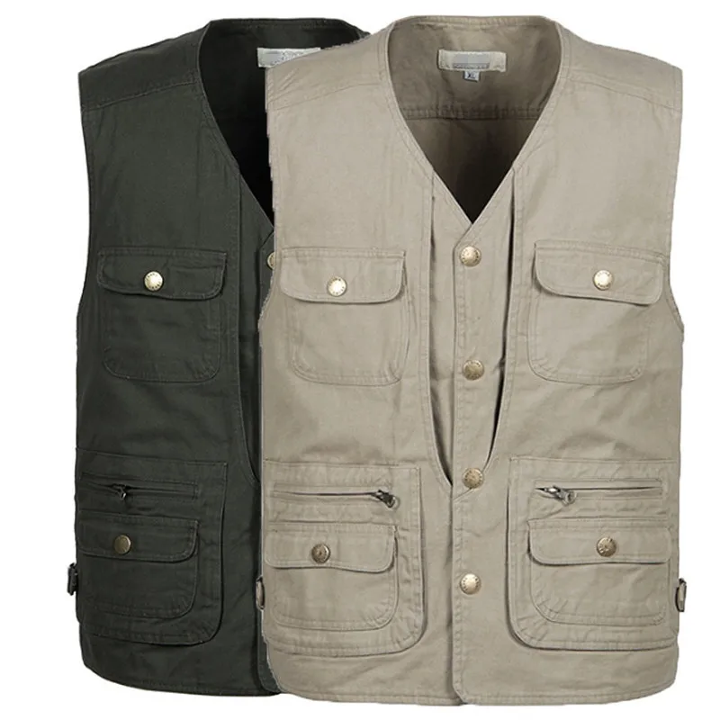 Cotton Men Waistcoat Spring And Autumn Multi-pockets Photography Fishing Vest Men's Middle-aged Waistcoat Work Clothes Waistcoat