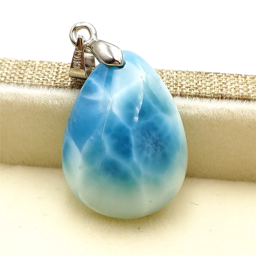 Top Quality Natural Blue Larimar Pendant 23x17x8mm Gemstone Women Men Water Drop Lucky Love Gift Pendant AAAAA Certificate
