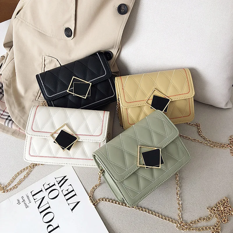 

CHIC Bag Women's 2019 New Style Textured Graceful Rhombus Chain Bag Korean-style Versatile Shoulder Square Sling Bag
