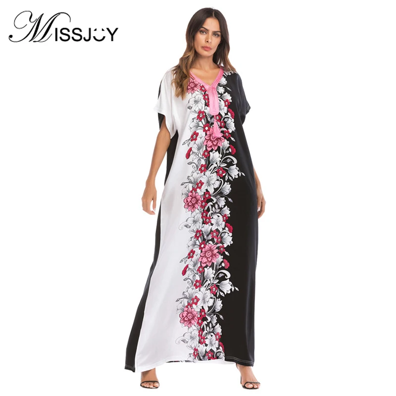

Patchwork floral print Embroidered Print Middle Eastern Arabian Loose V-Neck Summer Fashion