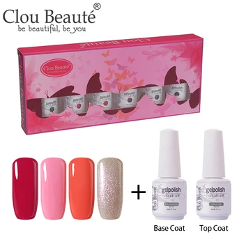 

Clou Beaute 6pcs Gel Nail Polish LED UV Gel Soak Off Nails Gel Base & No Wipe Top Coat Gel Lacquer Semi Permanent Gel Paint Set
