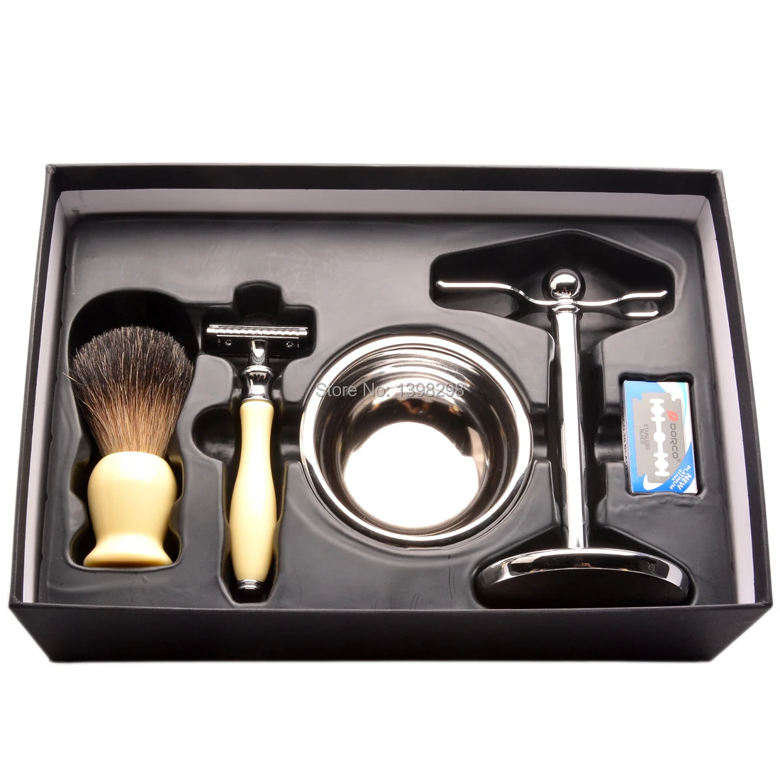 

CSB 5in1 Man Shaving Soap Brush Set Best Badger Hair Shaving Brush + Bowl Mug + Stand Holder DE Razor Set