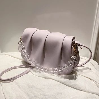 

Elegant Female Transparent Beaded Tote bag 2020 New High-quality Leather Women's Designer Handbag Pleated Shoulder Messenger Bag