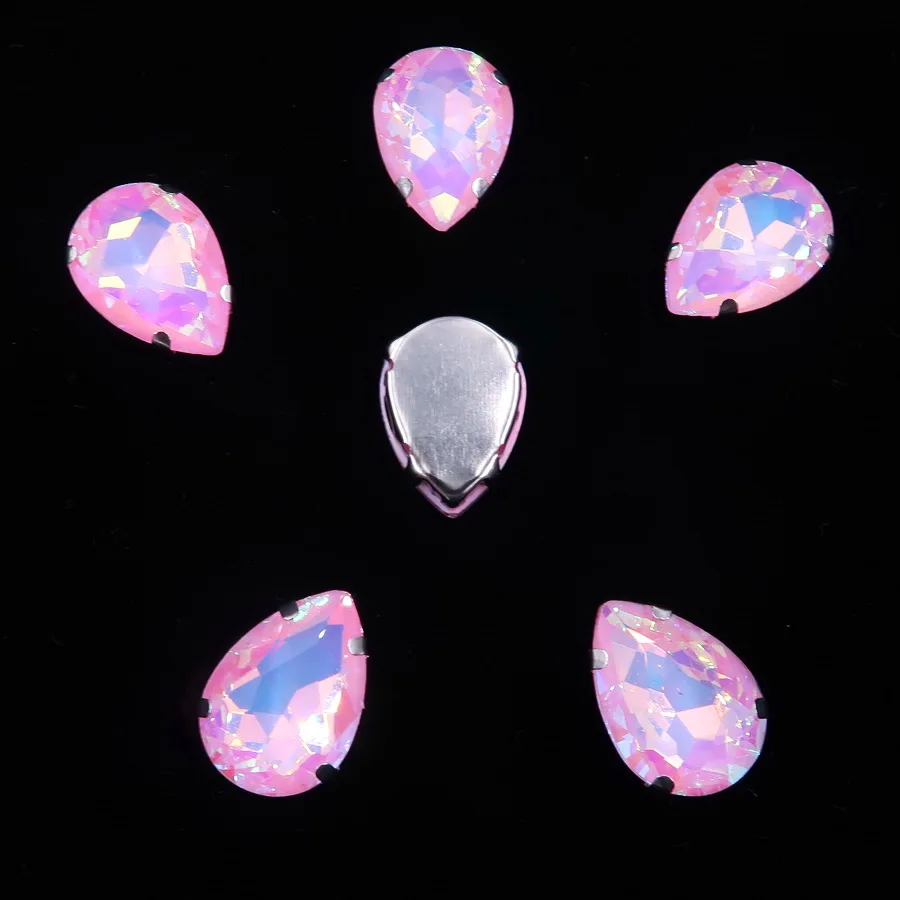 Серебряные когти настройки 7x10 10x14 13x18 мм желе конфеты и AB цвета стекло кристалл капли пришить стразы свадебное платье diy отделка - Цвет: A44 Pink AB