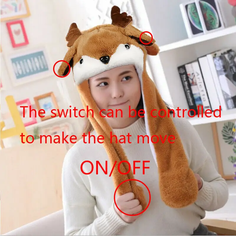 Adult Kid Prick-eared Movable Santa Claus Elk Ears Hat Doll Toy Christmas Halloween Gift