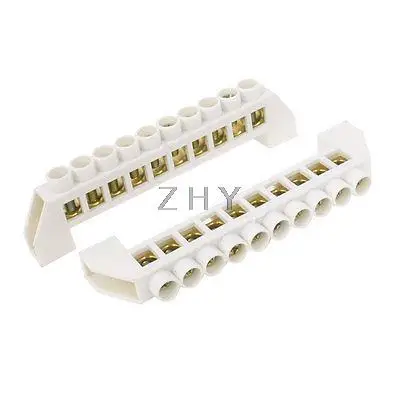 

2 Pcs 10 Positions Ground Wire Row Copper Tone Terminal Block White