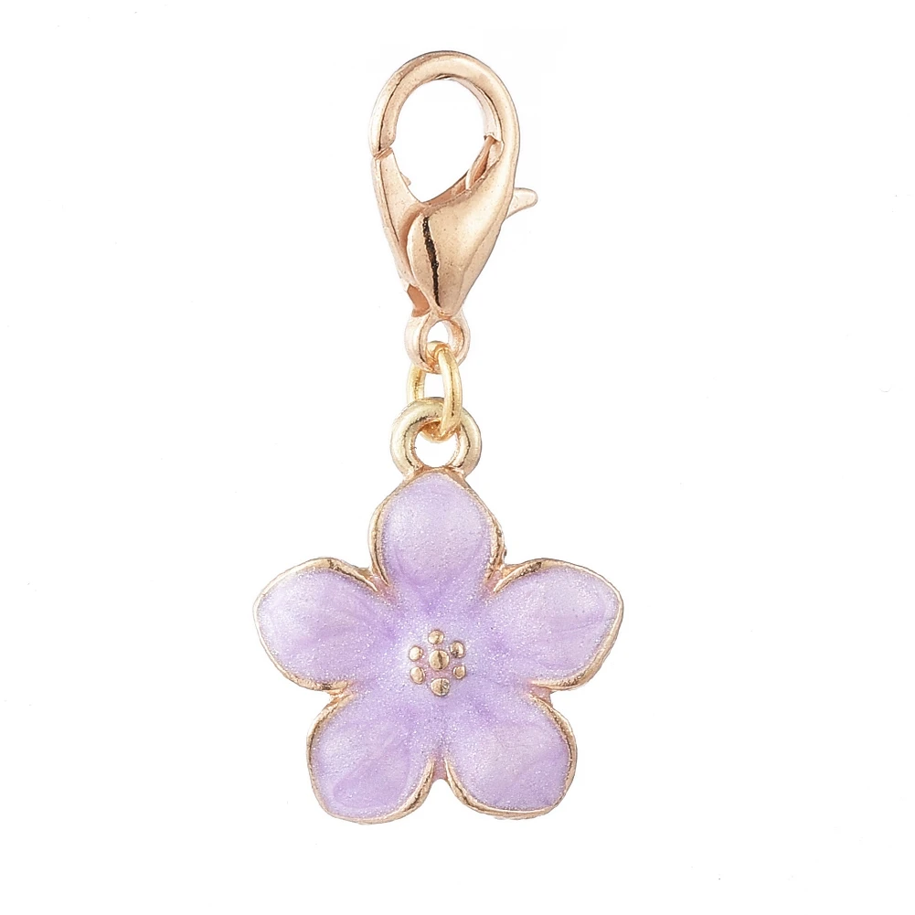 100Pcs Gold Plated Metal Enamel Flower Pendants Charms With Lobster Clasp For Keychain Necklace Earring Dangle Jewelry Making