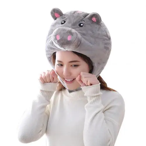 28 × 30 см милая плюшевая шапка для животного для девочек, шапка с ушной головкой, теплая фотография, реквизит для косплея, кролик, пушистый перепонка, подушка безопасности, смешные шляпы - Цвет: Grey
