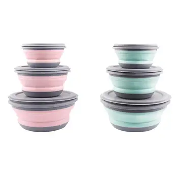 

3pcs Silicone Collapsible Portable Lunch Box Microwave Oven Bowl Folding Food Storage Lunch Container Lunchbox with Lid