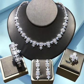 

missvikki Luxury Statement Necklace Bracelet Earring Ring 4PCS Wedding Zircon Dubai Trendy High Quality jewelry Sets New Design