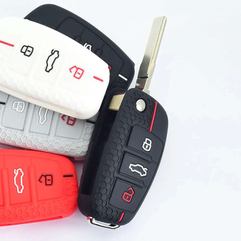Silicone Car Key Cases 3 Buttons Folding Remote Control Protector Cover Skin For Audi A1 A3 A6 Q2 Q3 Q7 TT TTS R8 S3 S6 RS3 RS6 5