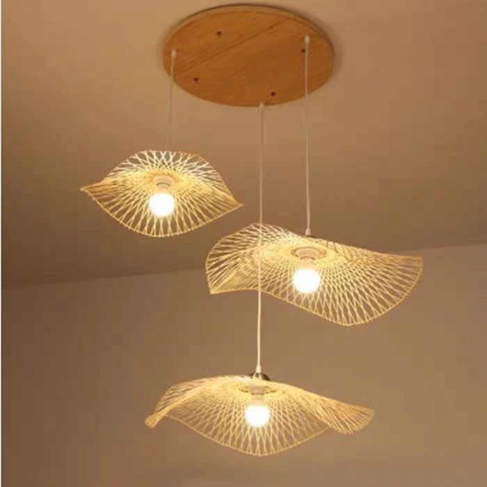 Chinese Style Bamboo Woven Wicker Pendant Lights Natural Rattan Shade Cap Hanging Lamp Restaurant Hotel Bedroom Lighting Fixture