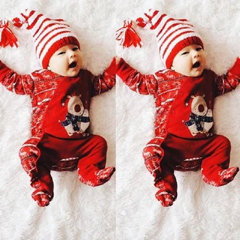 

Christmas Newborn Infant Baby Boy Girl Print Hooded Romper Jumpsuit Cotton Clothes Xmas