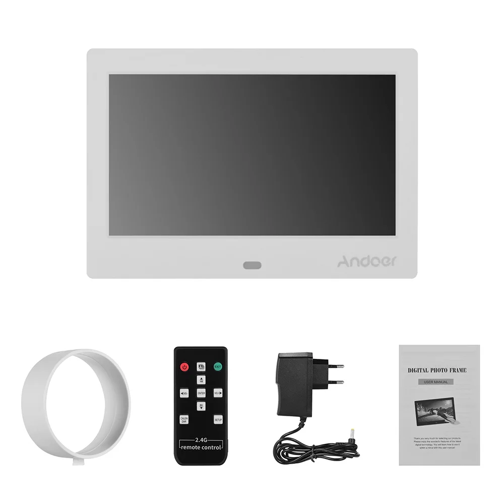 Andoer 7 дюймов ips HD Цифровая фоторамка Цифровая Музыка Видео часы с календарем пульт дистанционного управления Подставка Кронштейн для друзей подарок