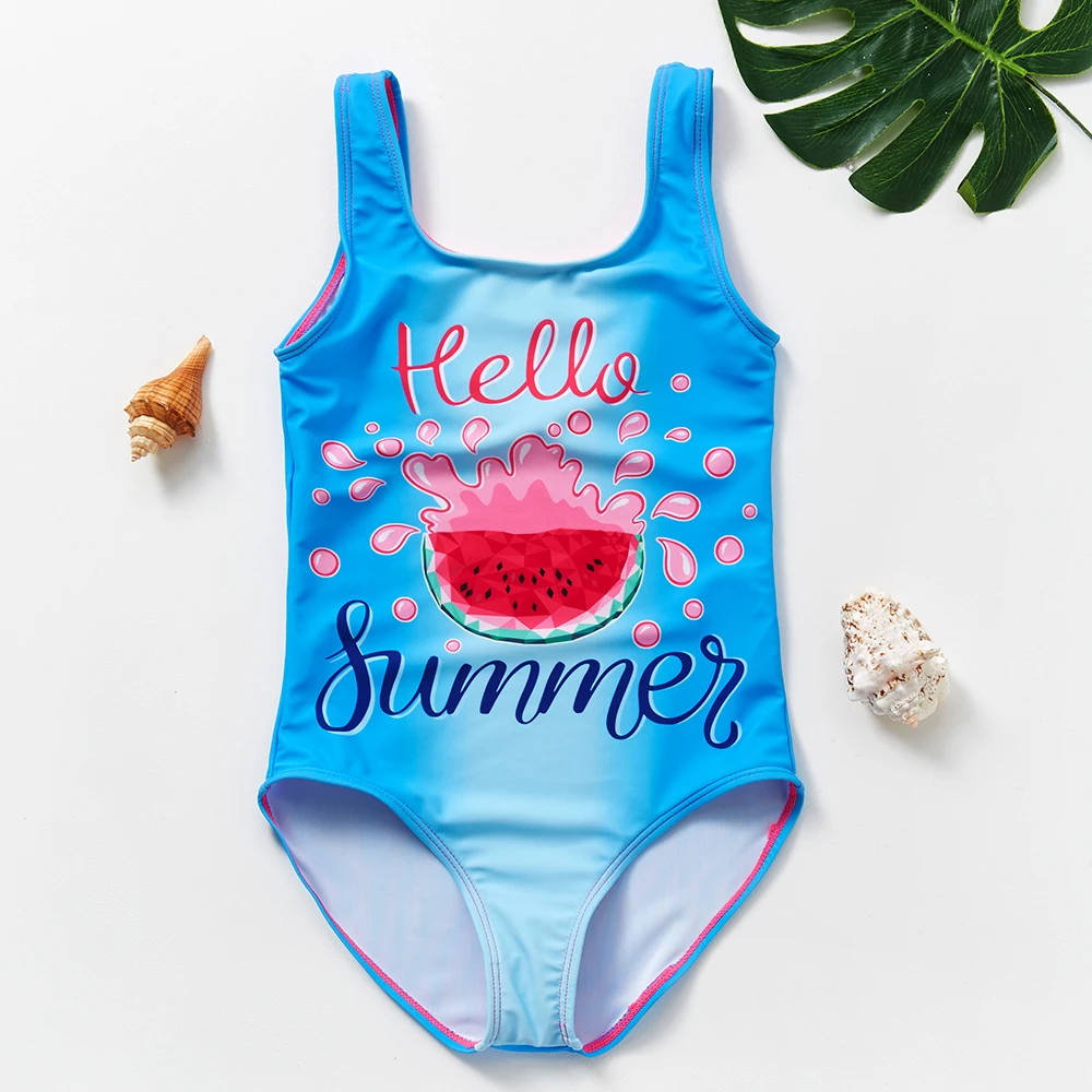 Children Swimsuit 2-11Y Girls One Piece Rainbow print Swimming Outfit Beachwear