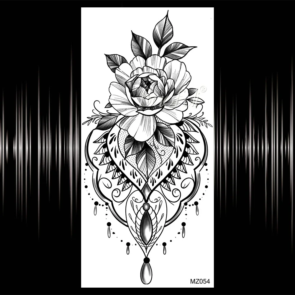 Черная кружевная хна временная татуировка наклейка для женщин поддельные ювелирные изделия браслет татуировки переводная вода роза браслет рука татуировки