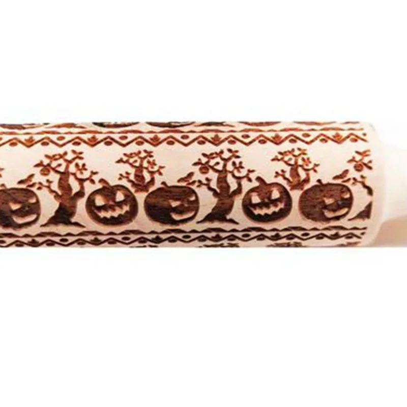 pumpkin Рельефная скалка для Хэллоуина, деревянная скалка для выпечки печенья, бисквит, CSV - Цвет: pumpkin