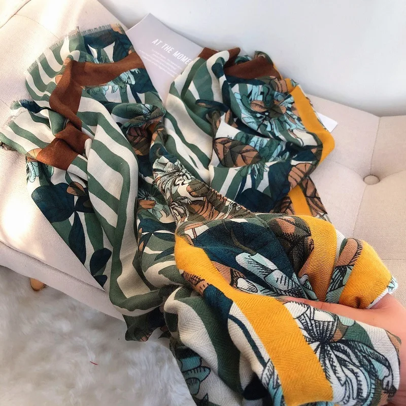 Ladies New Fashion Floral Leaves Fringe Viscose Shawl Scarf Autumn Winter Warm Thick Pashmina Stole Muslim Hijab Sjaal 180*100Cm