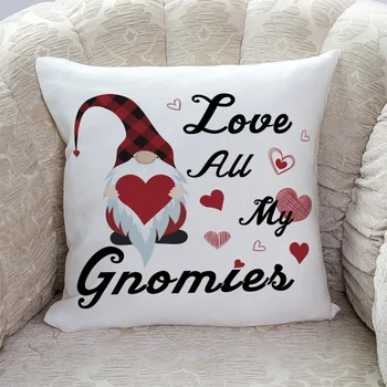 

Valentine'S Day Love All My Gnomes Pattern Pillow Covers Cases Cushion Pillowcase Square Print