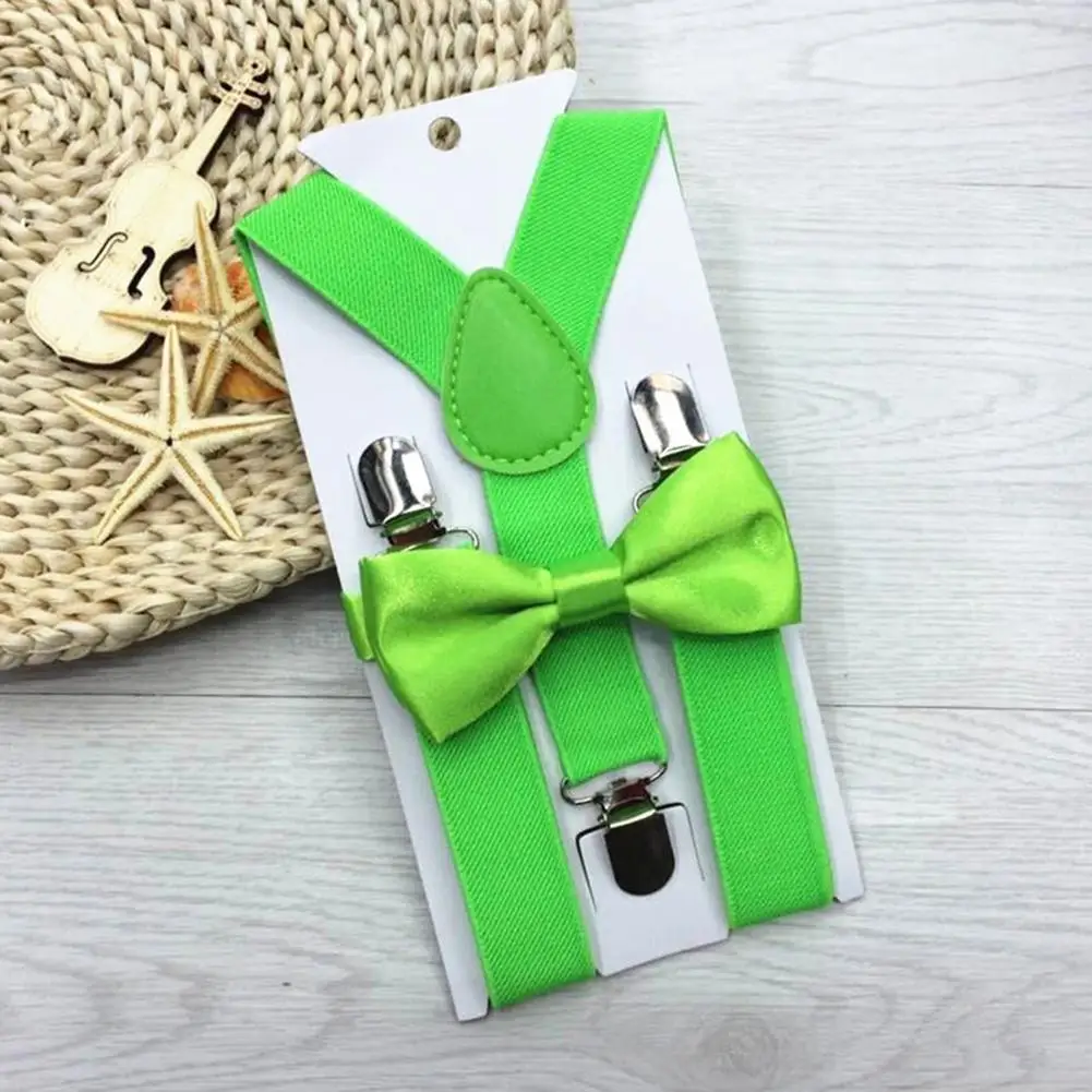 

Kids Xmas Stage Costume Children Unisex For Clip On Adjustable Y-Back Suspenders Bowtie Matching Outfit Candy Colors Strap Clip