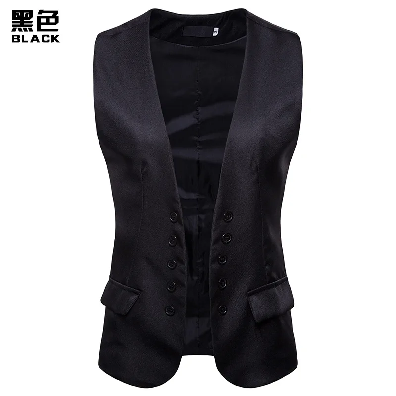 Double Breasted Mens Vests Business Casual Waistcoat Men Streetwear - Цвет: Черный