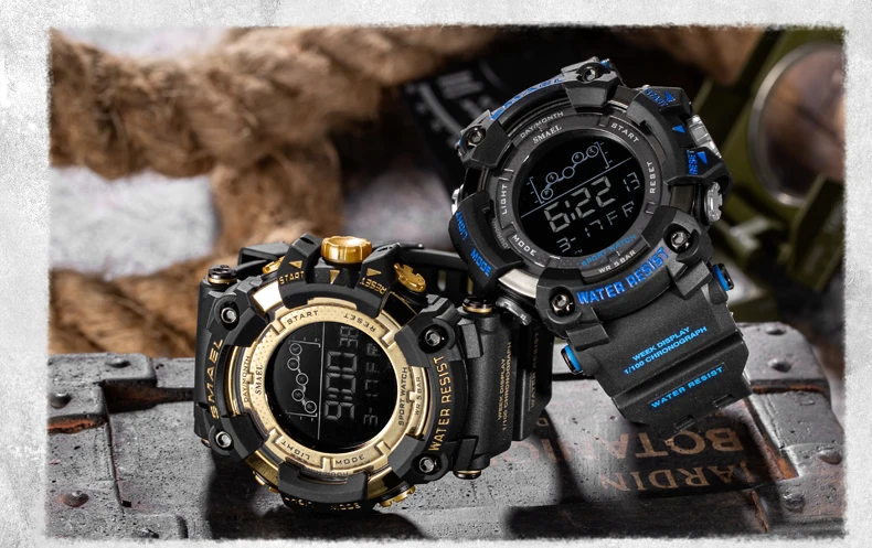 SMAEL, военные спортивные часы, мужской секундомер, водонепроницаемые, Chrono, цифровые наручные часы для мужчин, часы с хронографом, Relogio Masculino