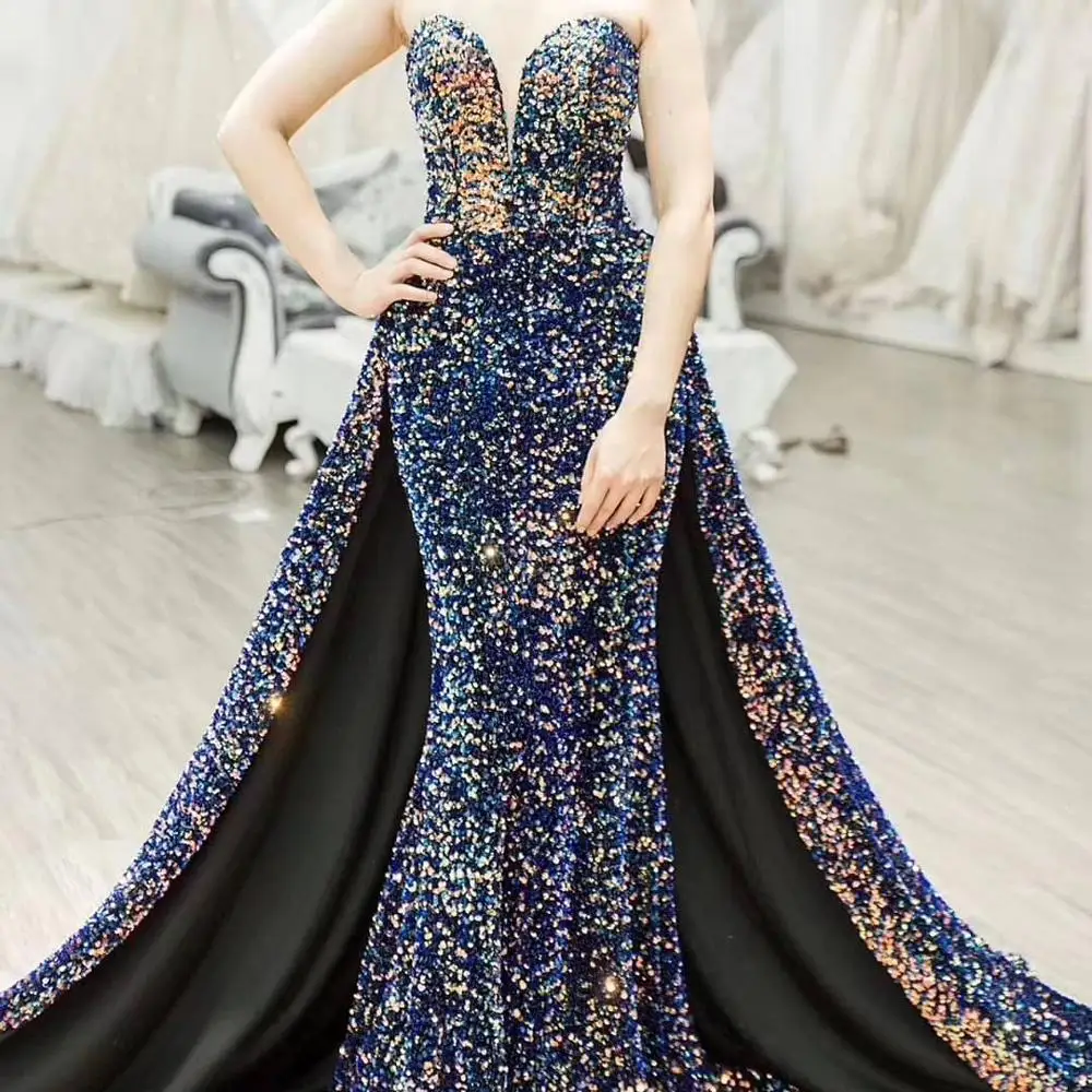 

Vintage Evening Dresses Long Robe de Soiree Abendkleider 2019 Sexy High Split Backless Sequin Prom Dress A Line Evening Gowns
