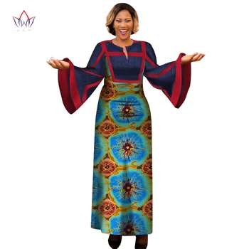 

Custom African Print Cotton Women African Bazin Rich Dashiki for Women Long Dress O-Neck Plus Size Women Dress Maxi Dress WY2720