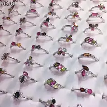 Высокое качество, красочное турмалиновое 925 Серебряное регулируемое кольцо для женщин, лучший подарок, кольцо с натуральным камнем для женщин