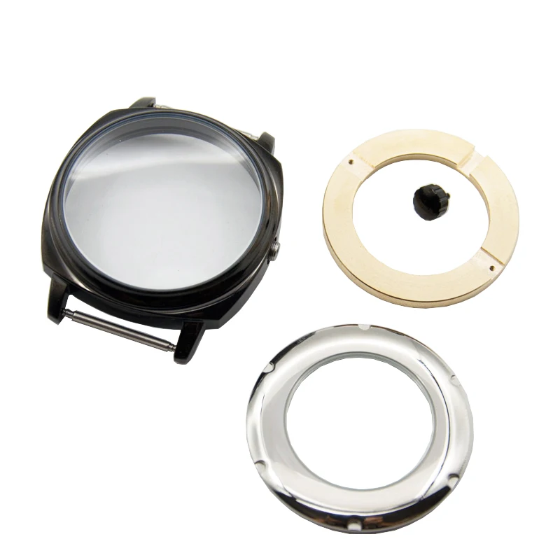 

Corgeut 42MM Silver Black Rose Gold stainless steel Case Fit ETA 2836 DG2813 Miyota 8215 Automatic movement see-through caseback