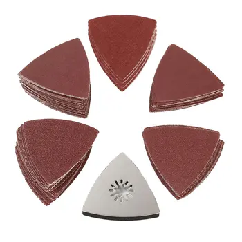 

100PCS 80MM Triangle Sandpaper Polishing Disk Sand Sheets 60-240 Grit Sanding Disc w/ Sanding Pad for Polishing Cleaning Tools
