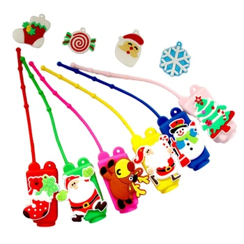 

2020 New 10Pcs Hand Sanitizer Refillable Empty Bottles Christmas Pattern Silicone Holder Keychain Travel Mini Clear Containers