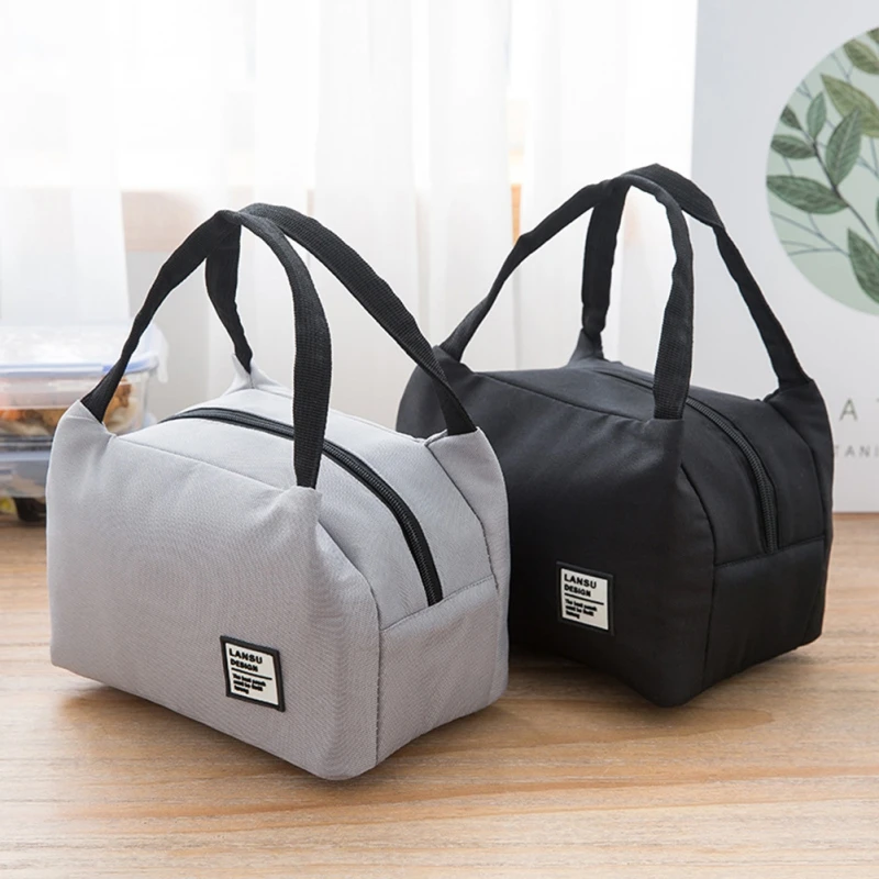 

Portable Lunch Bag Zipper Insulated Lunch Box Oxford Cloth Food Storage Bag
