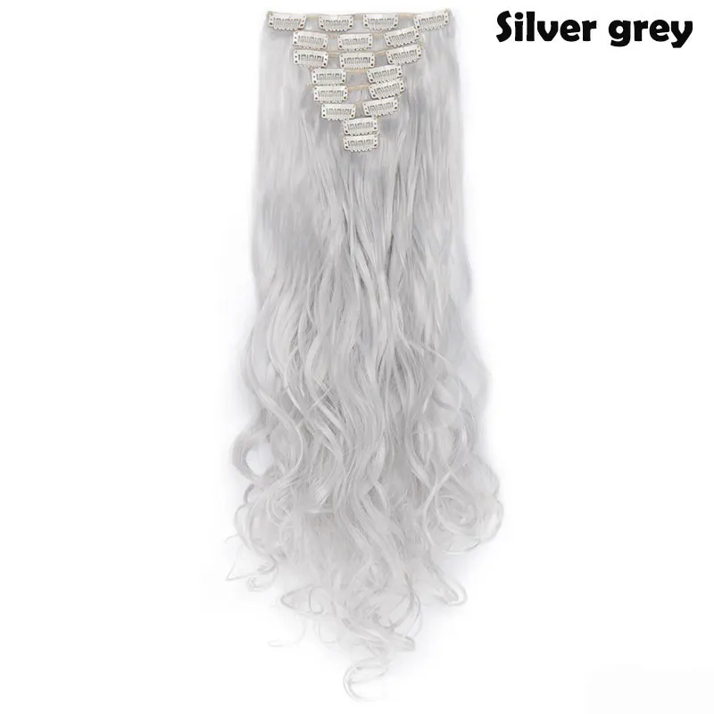 silver grey Snoilite 41 цвет волосы на заколках 1" 24" длинные волосы на заколках для наращивания натуральные синтетические волосы для женщин 180 г - Цвет: silver grey